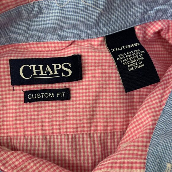 Chaps Mens Pink Gingham Short Sleeve Button-Down Shirt XXL Custom Fit Cotton Ble - Picture 6 of 6
